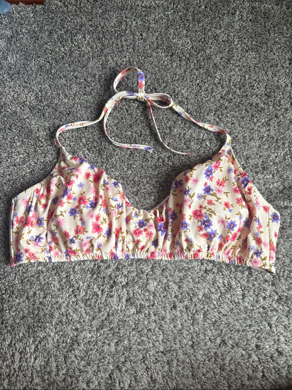 Floral Halter Bikini Top in Cream